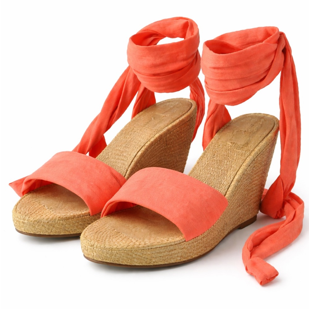 Pazzo Orange Leg Wrap Espadrille Wedge Sandals Size 8